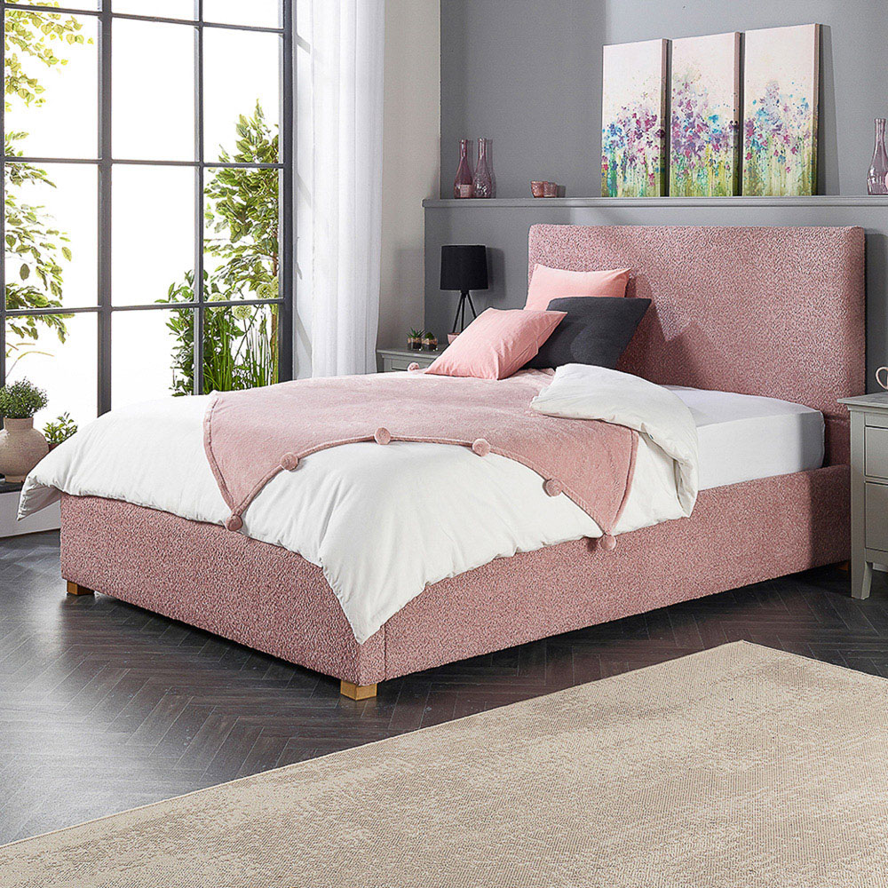 Aspire Small Double Blush Boucle Upholstered Garland Ottoman Bed Frame Image 8