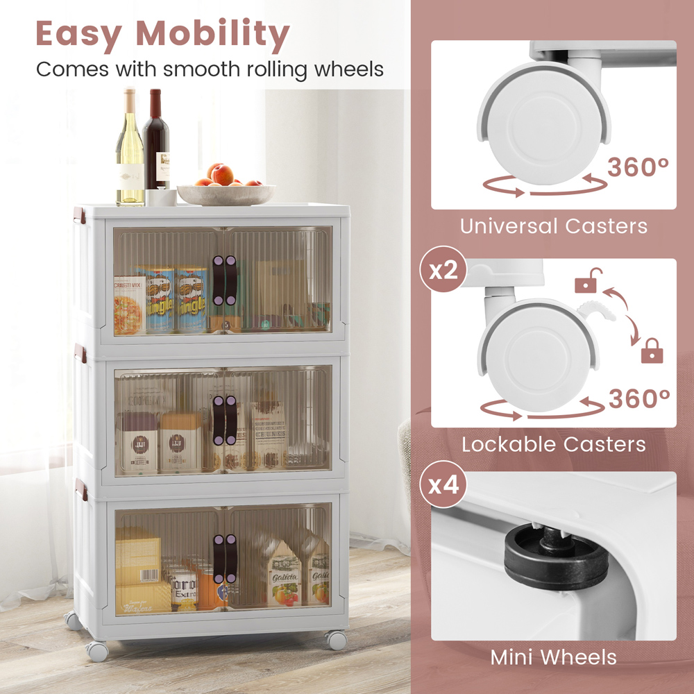 Costway 3 Tier White Stackable Storage Boxes with Lid Image 6