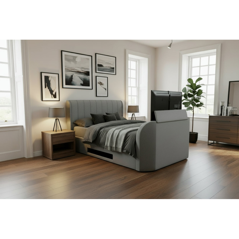Webb Daniels Mayfair Super King Size Grey Fabric Ottoman Media TV Bed with 2.1 Soundbar Image 7