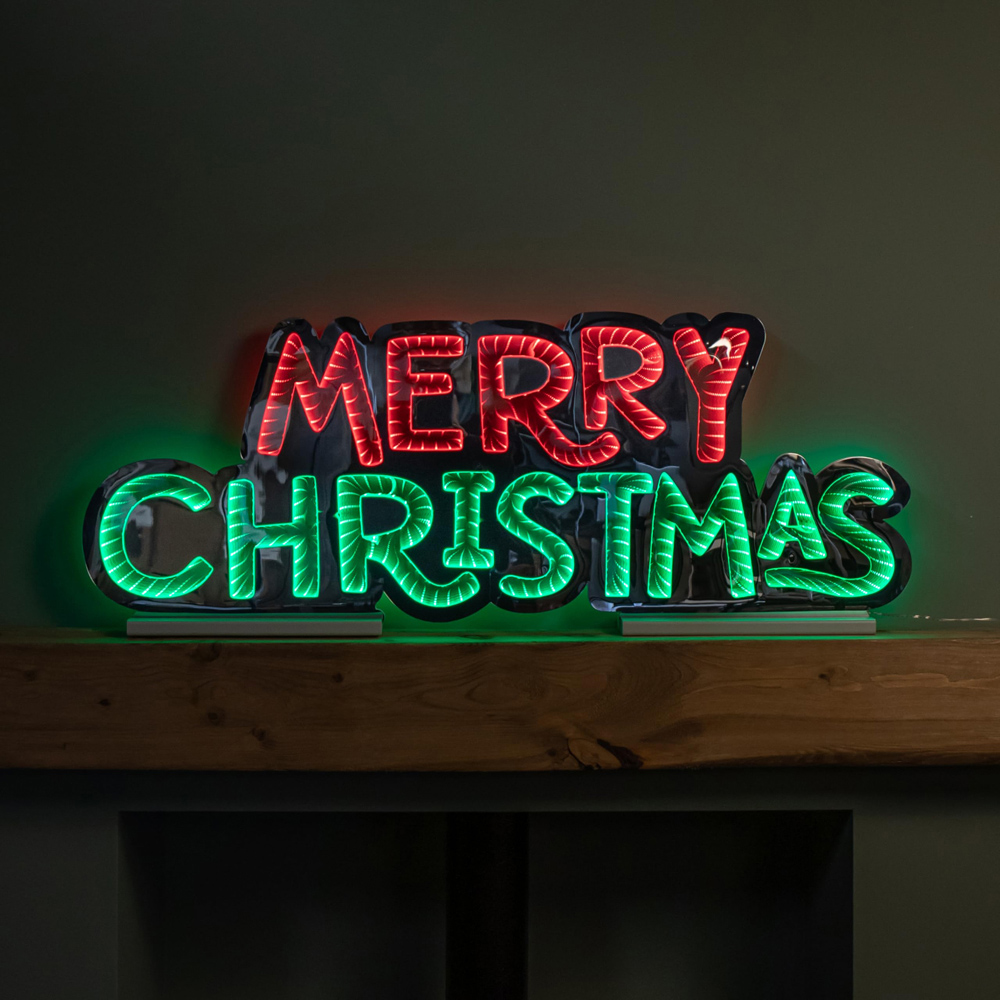 Samuel Alexander Red and Green LED Light Up Merry Christmas Infinity Light Decoration 100cm Image 9