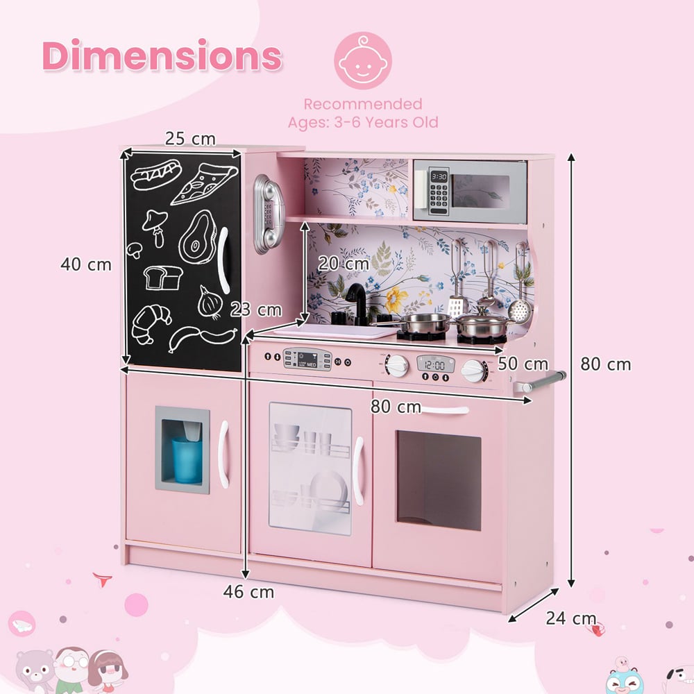 Costway Toddler Cream Pink Kitchen Play Set with Accessories and Simulated Sounds Image 7