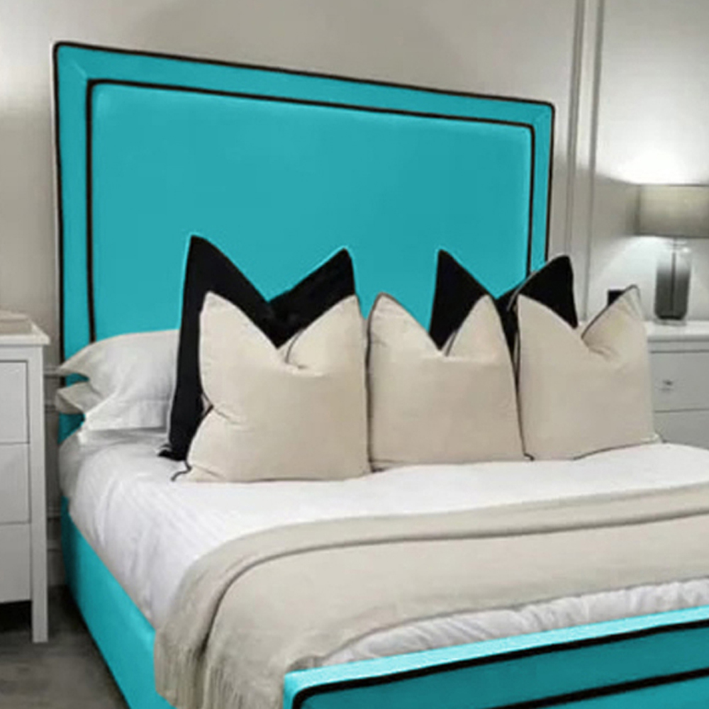 Eleganza Home Bianca Double Teal Plush Velvet Bed Frame with Headboard and Footboard Image 2