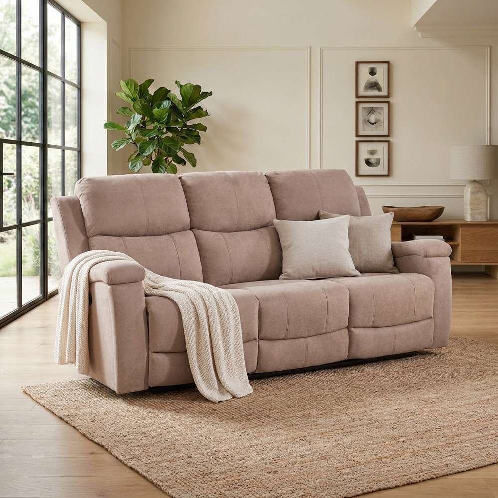 Ledbury 3 Seater Beige Fabric Manual Recliner Sofa Image 2