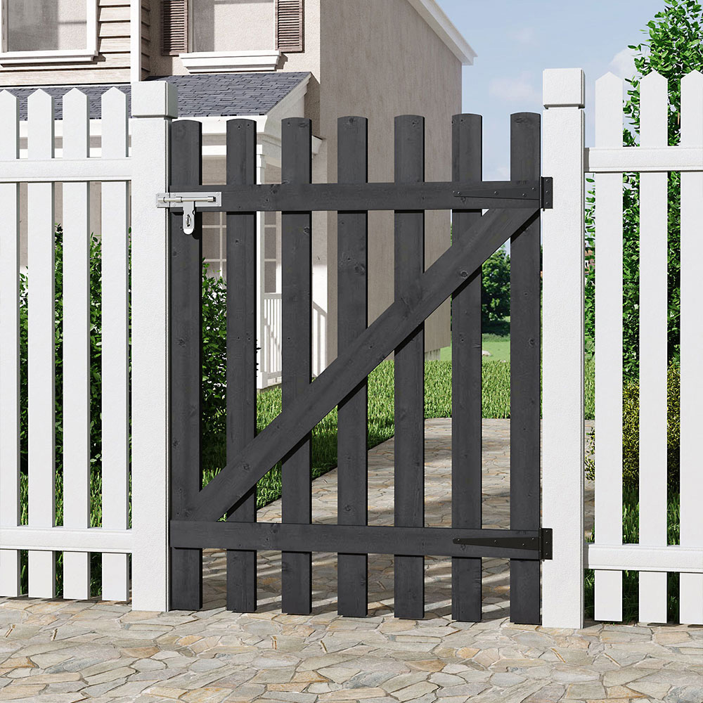 Living and Home Grey Single Swing Wooden Garden Fence Gate with Latch 120 x 90cm Image 2