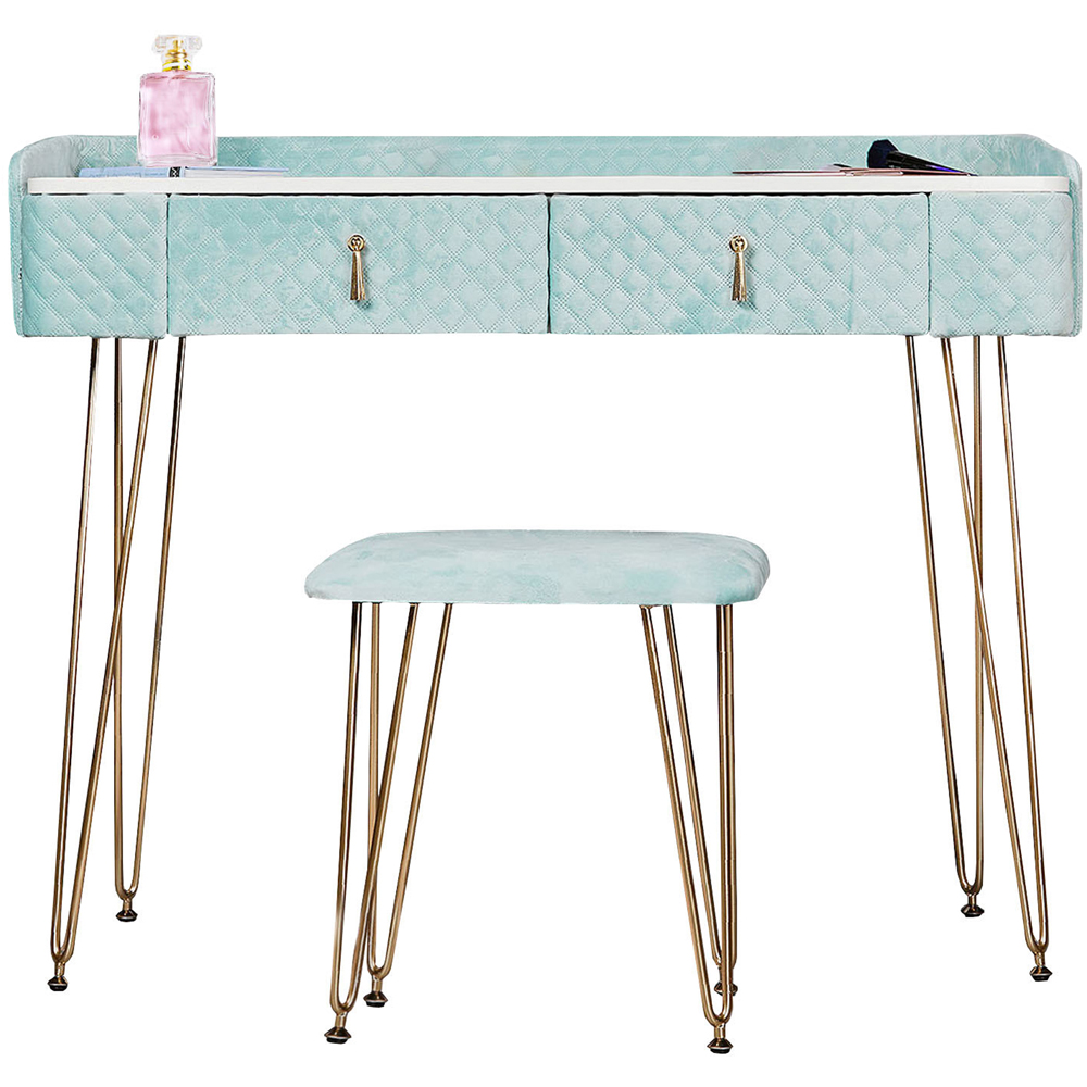 CARME Home Tokyo Glow Baby Blue Velvet Dressing Table with Stool Set Image 2