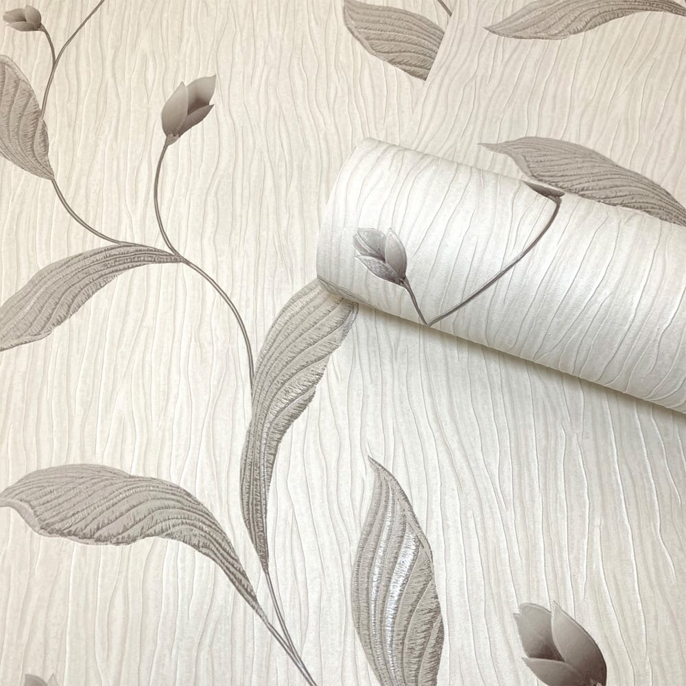 Belgravia Decor Tiffany Floral Leaf Trail Charcoal Wallpaper Image 2