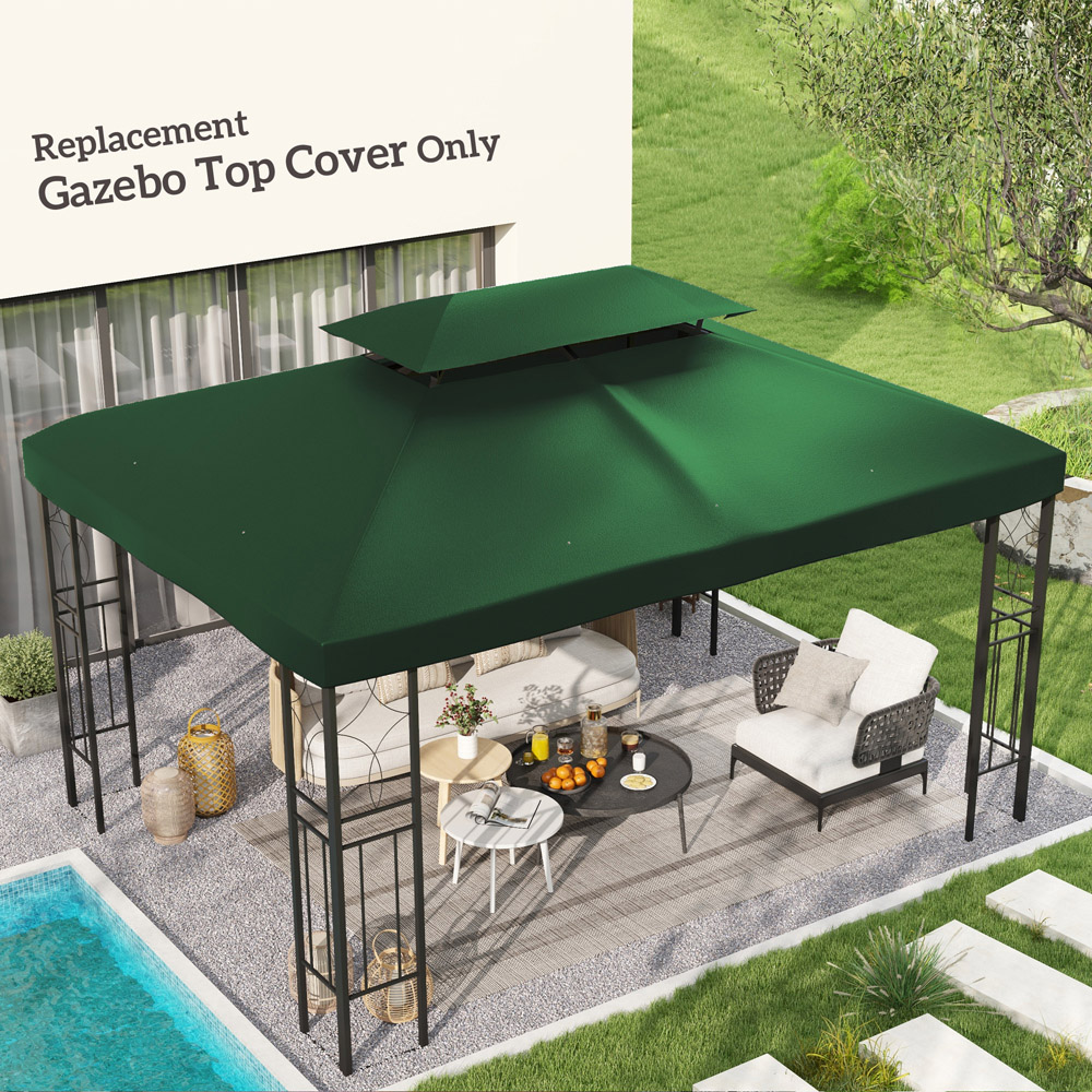 Outsunny 3 x 4m Green 2 Tier Gazebo Replacement Canopy Image 3