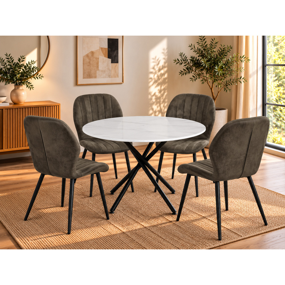 Indoor Living Seattle 4 Seater Distressed Taupe Jaydn Leather Dining Table Set Image 8