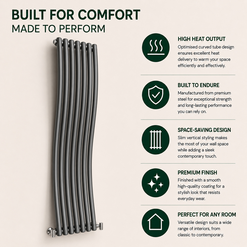 Go Bathrooms Gamma 2926 BTU Grey High Output Steel Vertical Radiator 1785 x 413mm Image 5