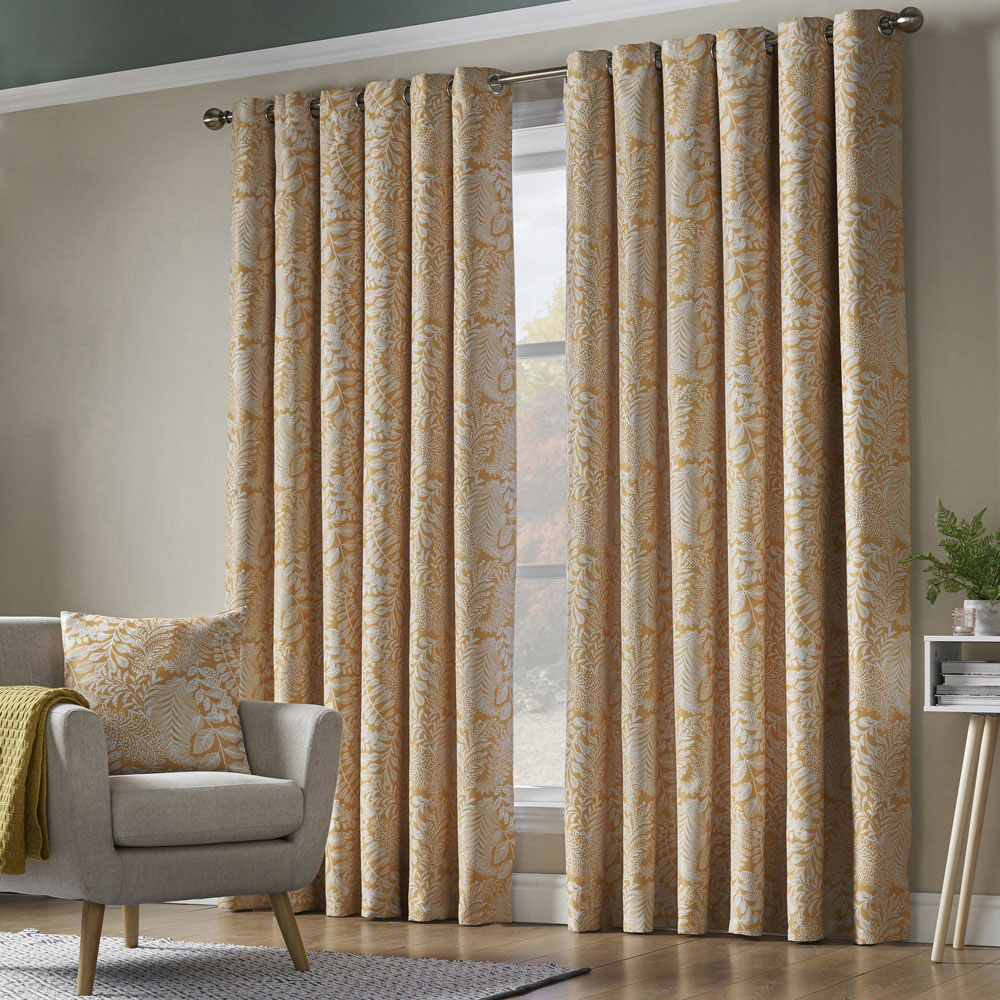 Alan Symonds Fern Ochre Blackout Ring Top Eyelet Curtains 111 x 183cm Image 2