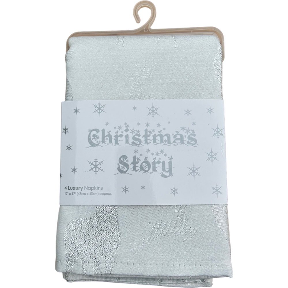 Christmas Story White and Silver Stag Napkin 4 Pack Image 1