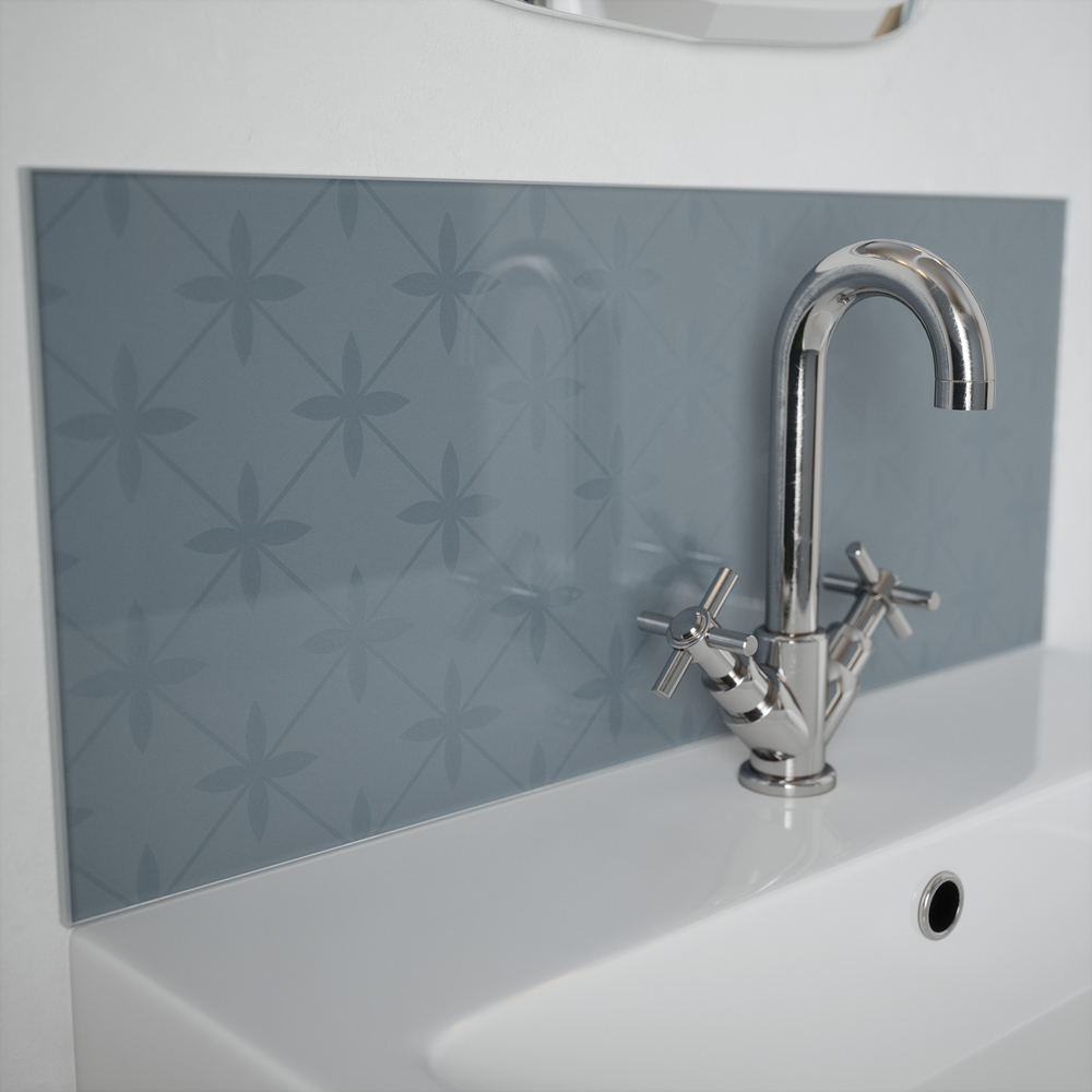 Laura Ashley Wicker Chalk Blue Glass Bathroom Splashback 600 x 250 x 4mm Image 1