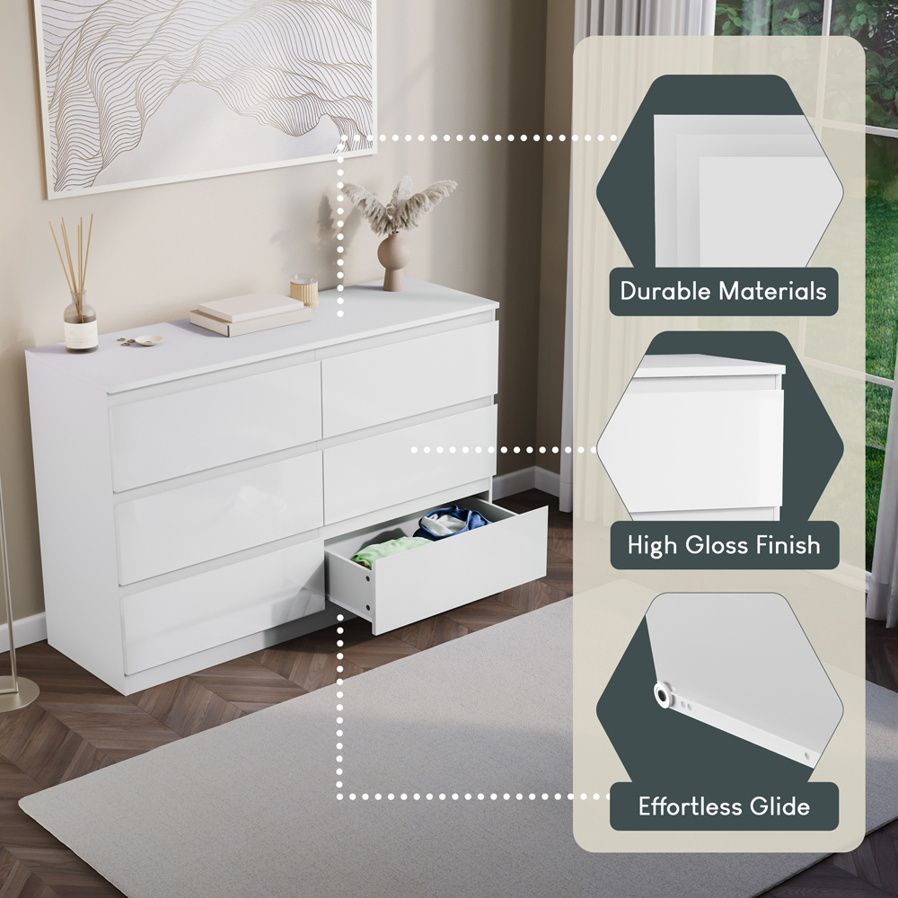 VIDA DESIGNS Glinton 6 Drawer White Chest of Drawers Image 6