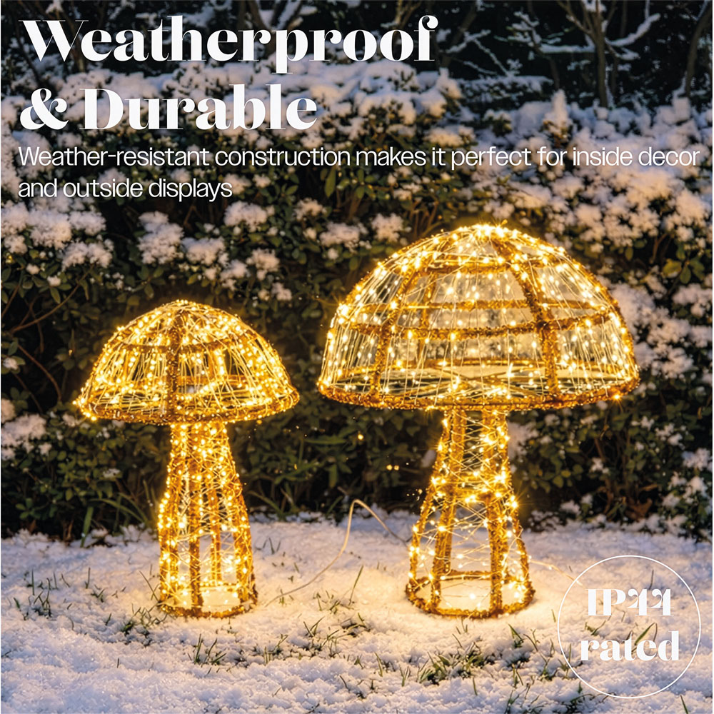 Xmas Haus 600 Warm White Micro LED Acrylic Mushroom Christmas Decoration Set of 2 Image 5