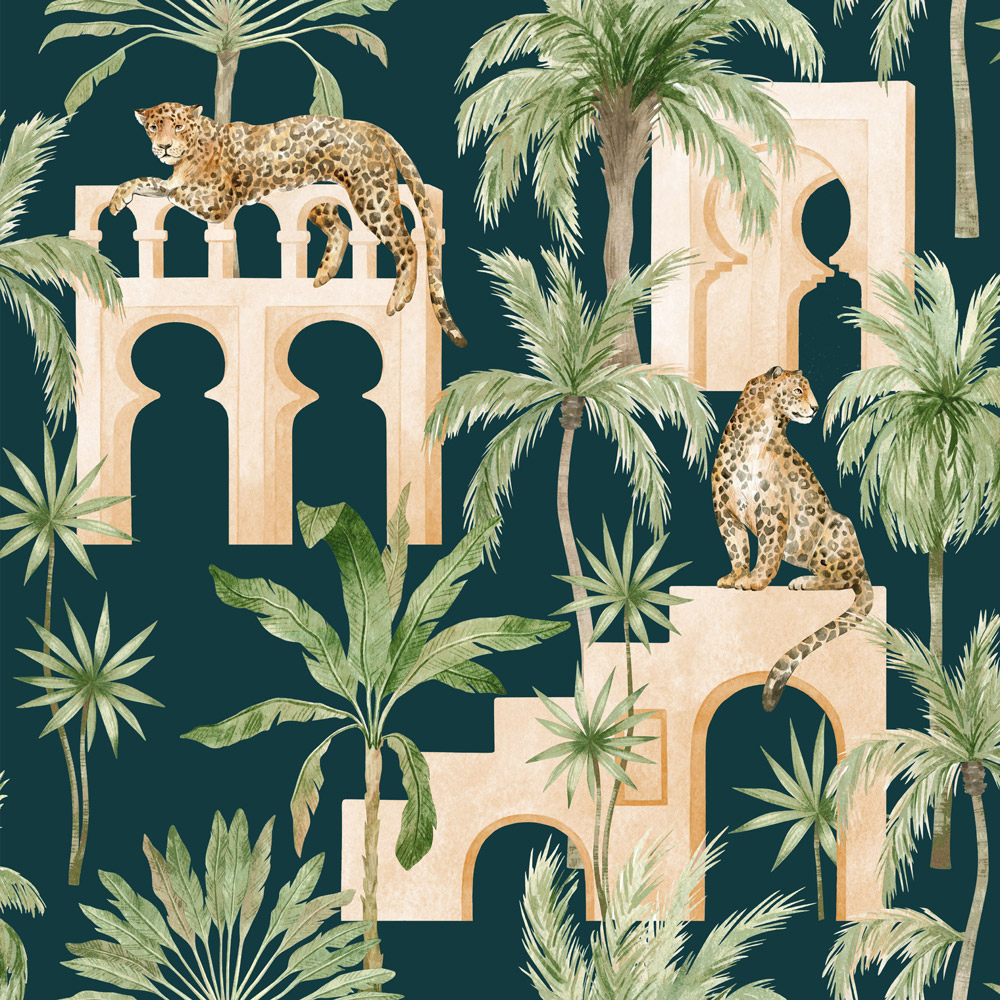 Arthouse Leopard Arches Navy Wallpaper Image 1