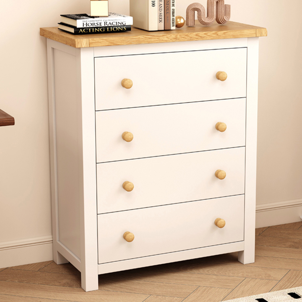 Cabinet Bits Maggiori 4 Drawer Off White Wood Knob Chest of Drawers Image 1
