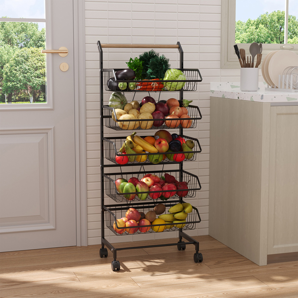 Living and Home Black 5 Tier Snap On Detachable Kitchen Trolley Image 7