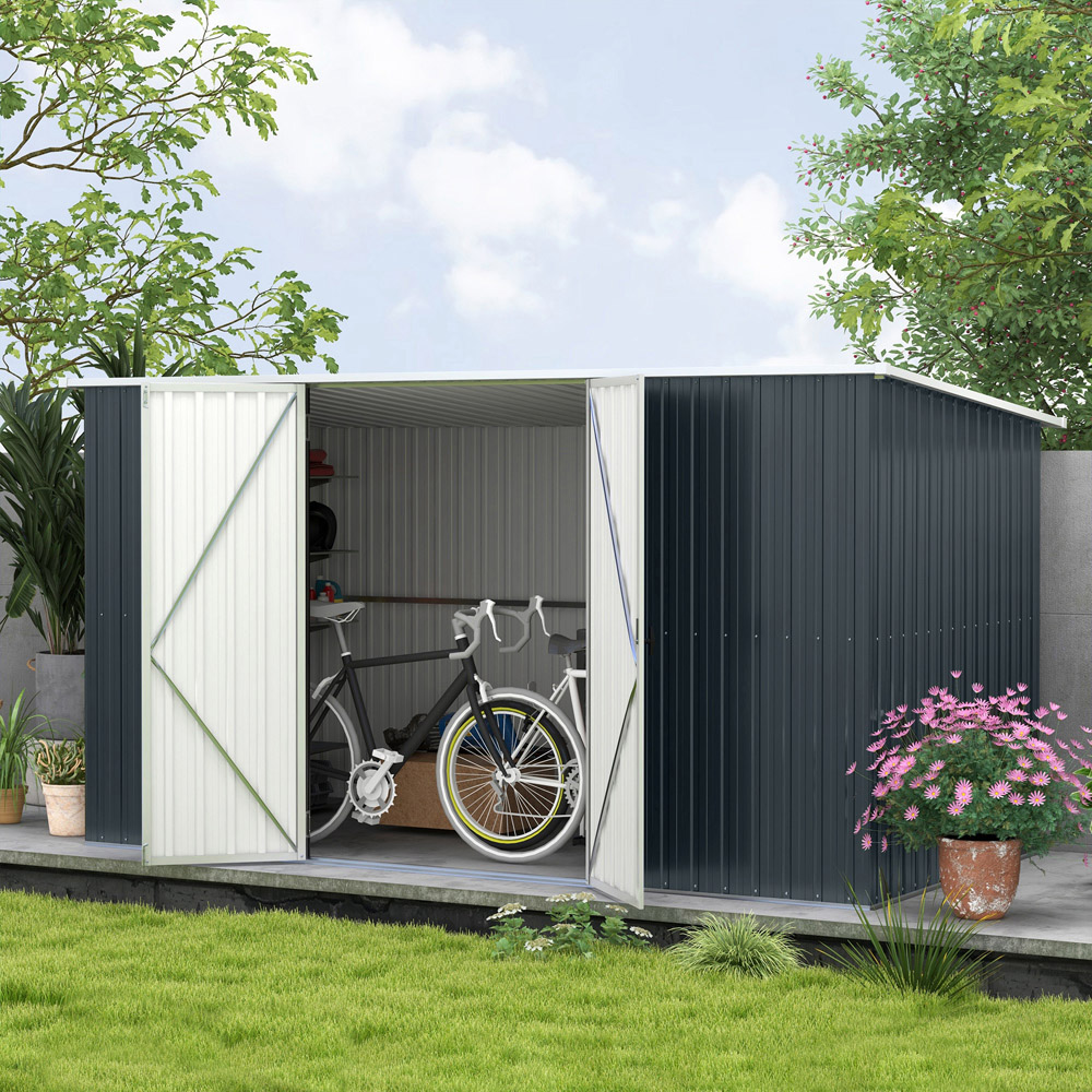 Outsunny 11 x 5.6ft Grey Galvanised Metal Garden Shed with Lockable Doors Image 2