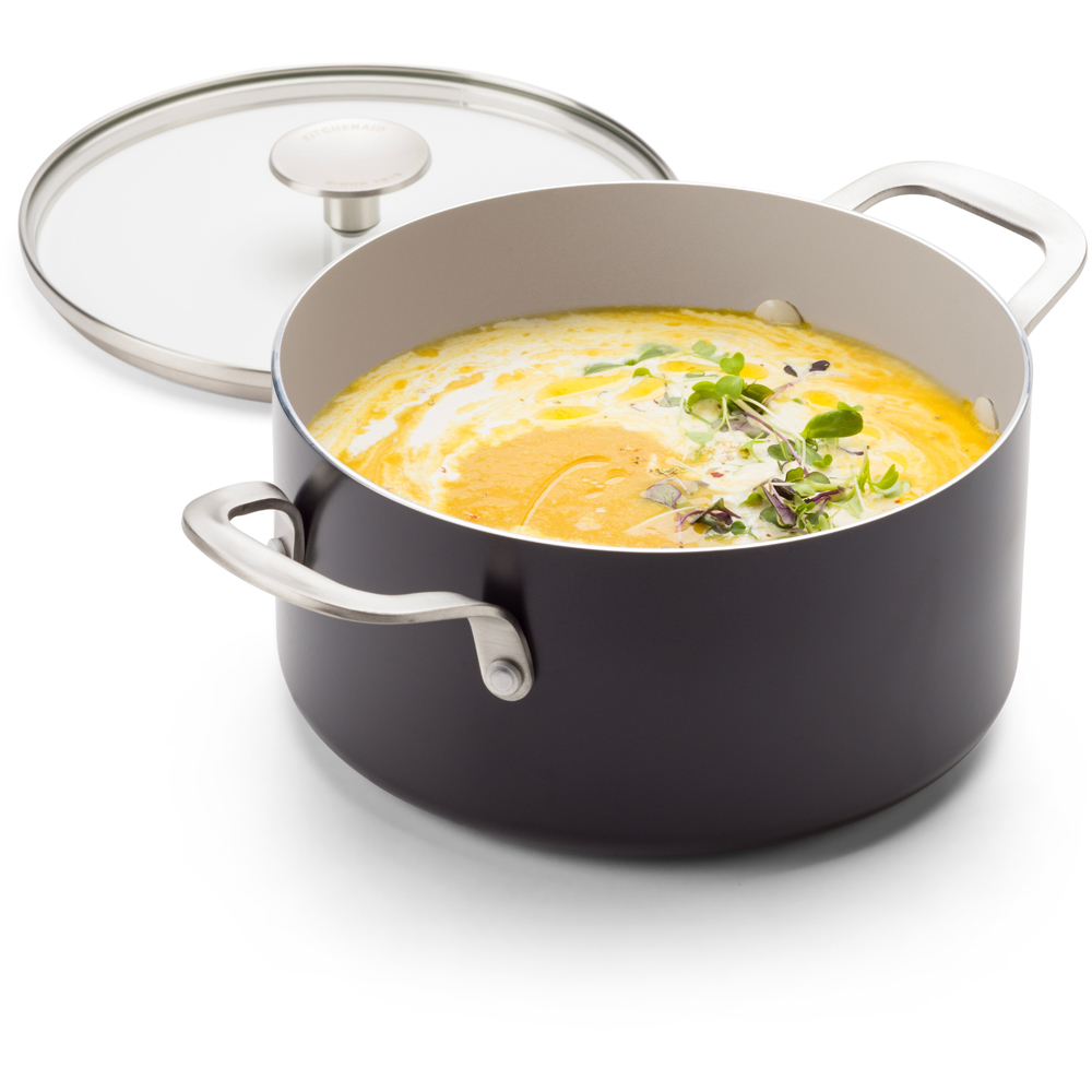 KitchenAid Coloured 20cm Matte Black Aluminium Casserole with Lid Image 5