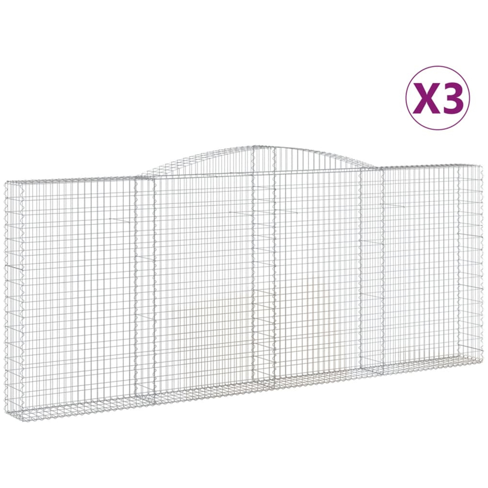vidaXL Silver Galvanised Iron Arched Gabion Basket 160/180 x 30 x 400cm 3 Pack Image 4