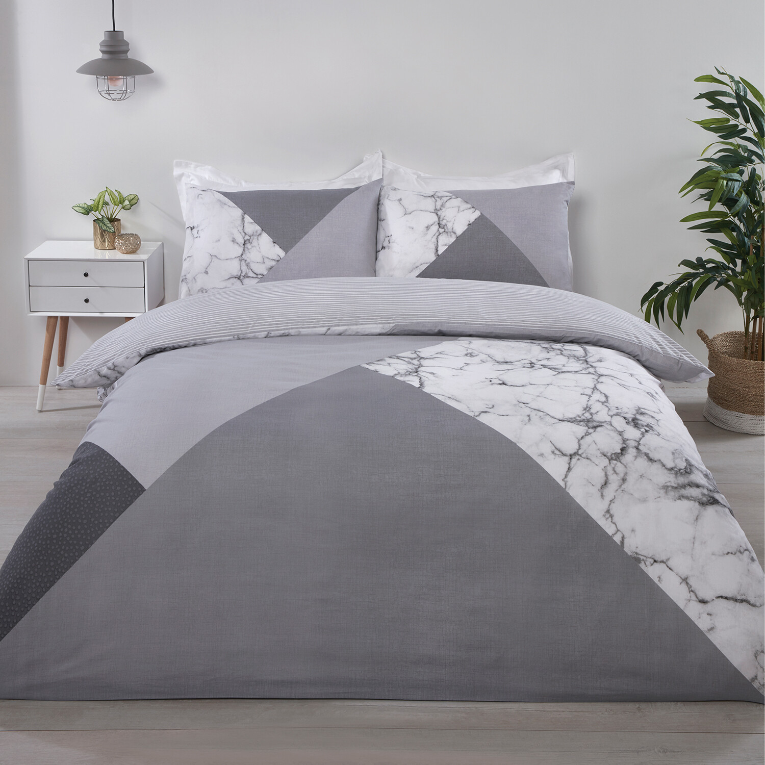 My Home Single Grey Marble Geo Duvet Set Image 1