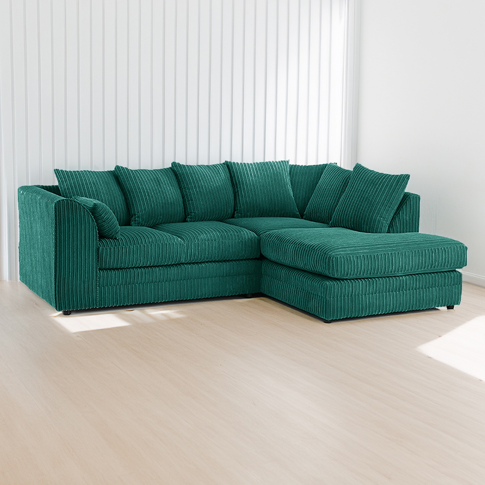 Luxor 3 Seater Teal Jumbo Cord Right Hand Facing Corner Sofa Image 1