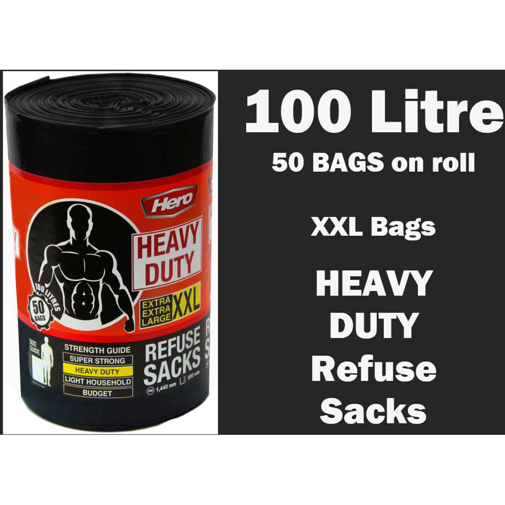 Hero Eco Heavy Duty Bin Bags Black 100L 50 Pack Image 2