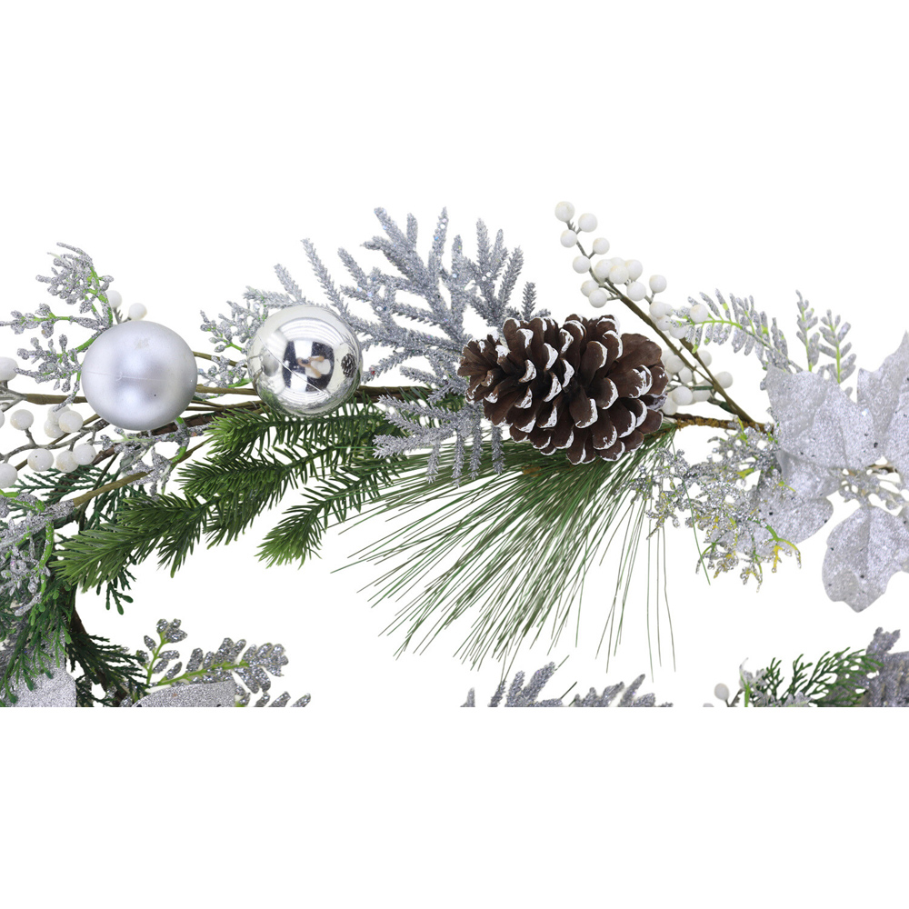 Pre-Lit Silver Poinsettia Garland Image 3