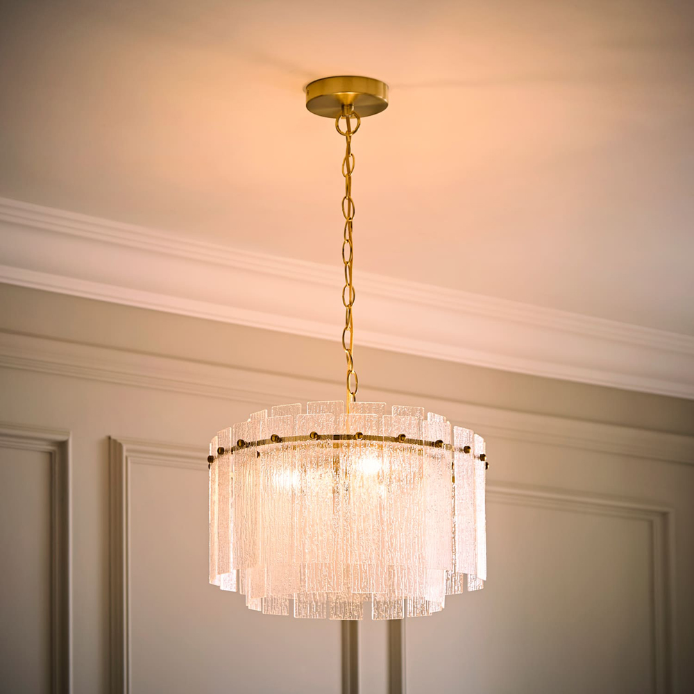ValueLights Darcy Frosted Textured Shade Brushed Gold Chandelier with Bulb Image 2