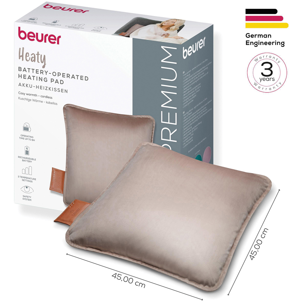 Beurer HK77 Smokey Taupe Velvet Cordless Heated Cushion 38.4 x 38.4cm Image 9