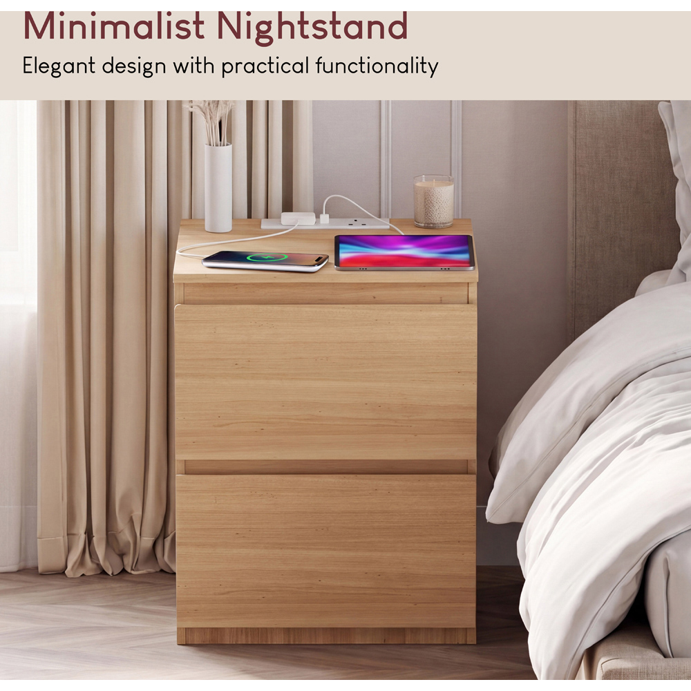 VIDA DESIGNS Denver 2 Drawer Pine Large Bedside Chest with Power Outlet Set of 2 Image 4