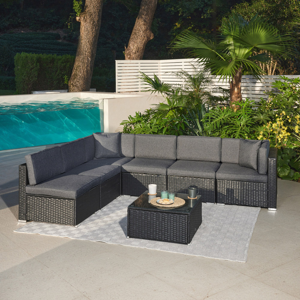 Home Detail Cantina 6 Seater Black Sofa Set with Cover Image 7