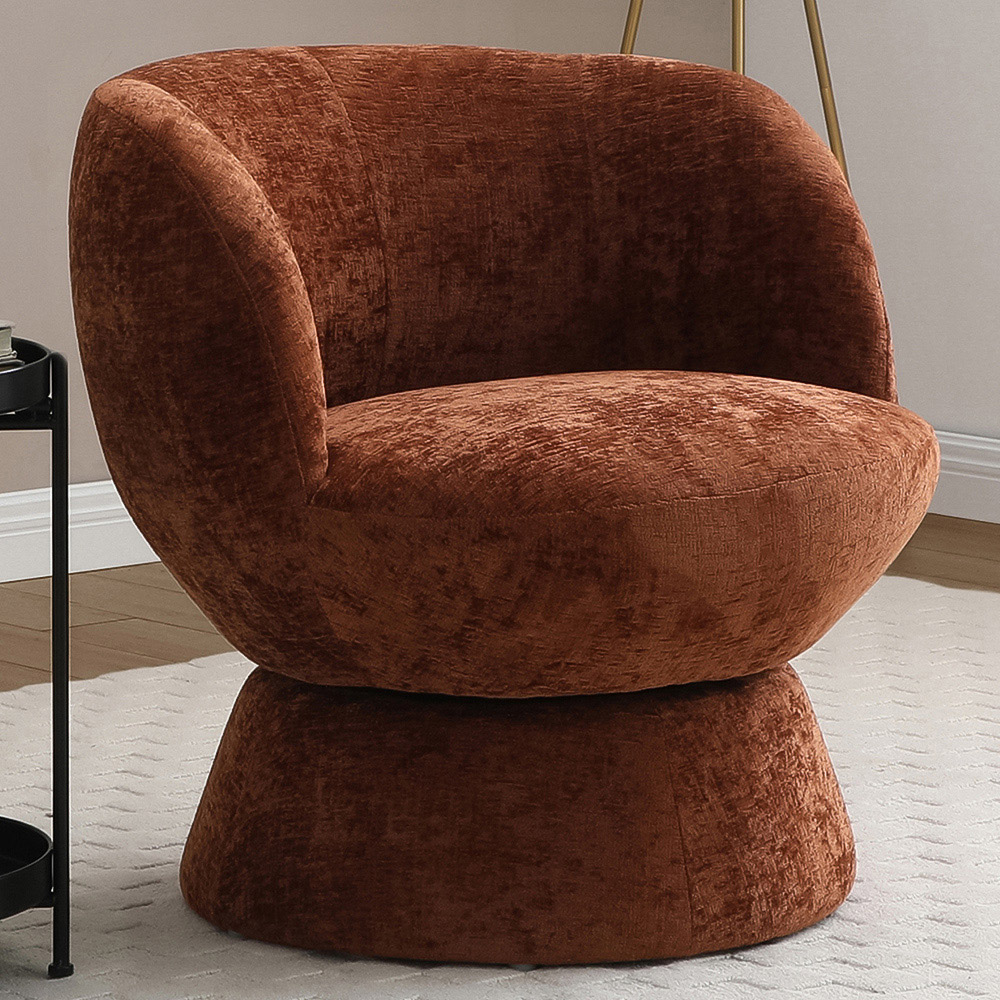 Tom Terracotta Chenille Swivel Accent Tub Chair Image 1