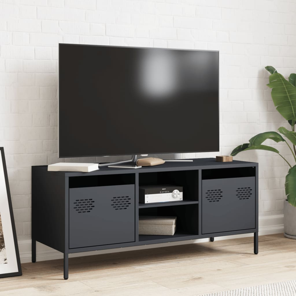 vidaXL 2 Drawer 2 Shelf Anthracite Steel Industrial Style TV Cabinet Image 7