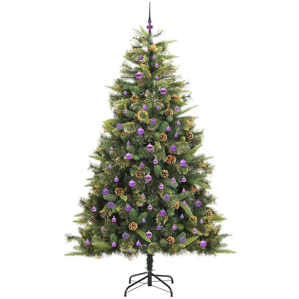vidaXL Pre-Lit Lilac Baubles and Pinecones Green Artificial Christmas Tree 8ft Image 4