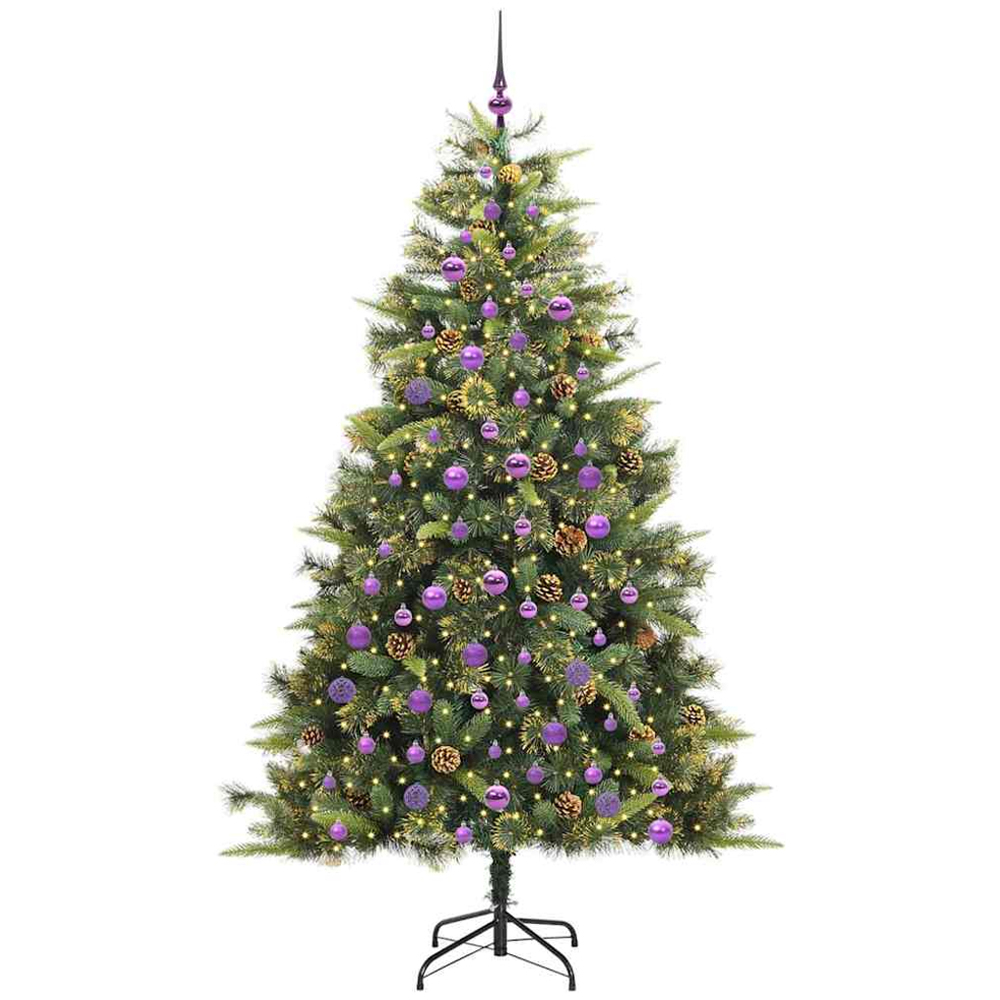 vidaXL Pre-Lit Lilac Baubles and Pinecones Green Artificial Christmas Tree 7ft Image 1