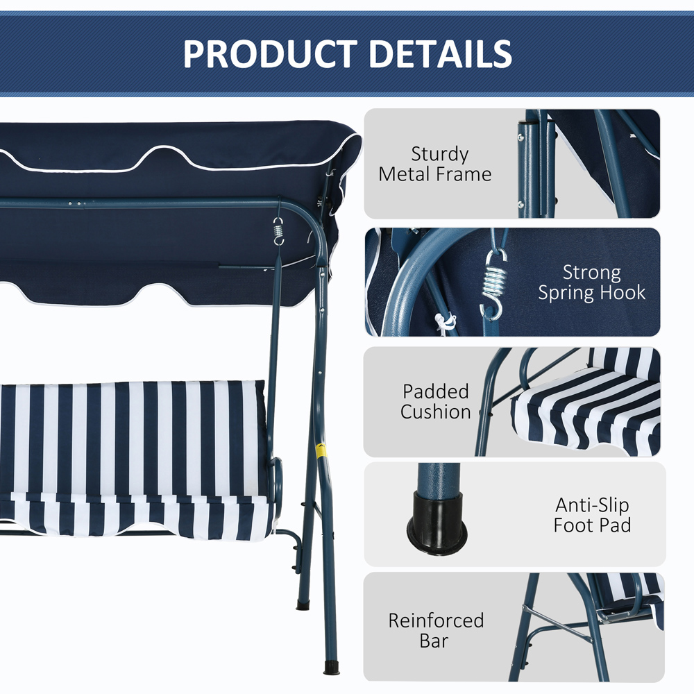 Outsunny 3 Seater Blue Swing Chair with Canopy Image 5