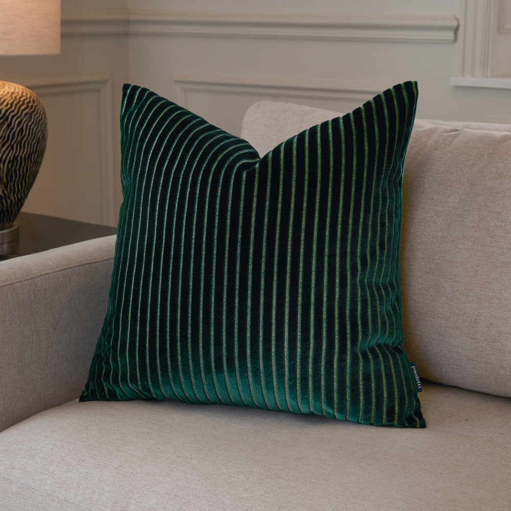 Paoletti Savoy Stripe Emerald Velvet Cushion 50 x 50cm Image 6
