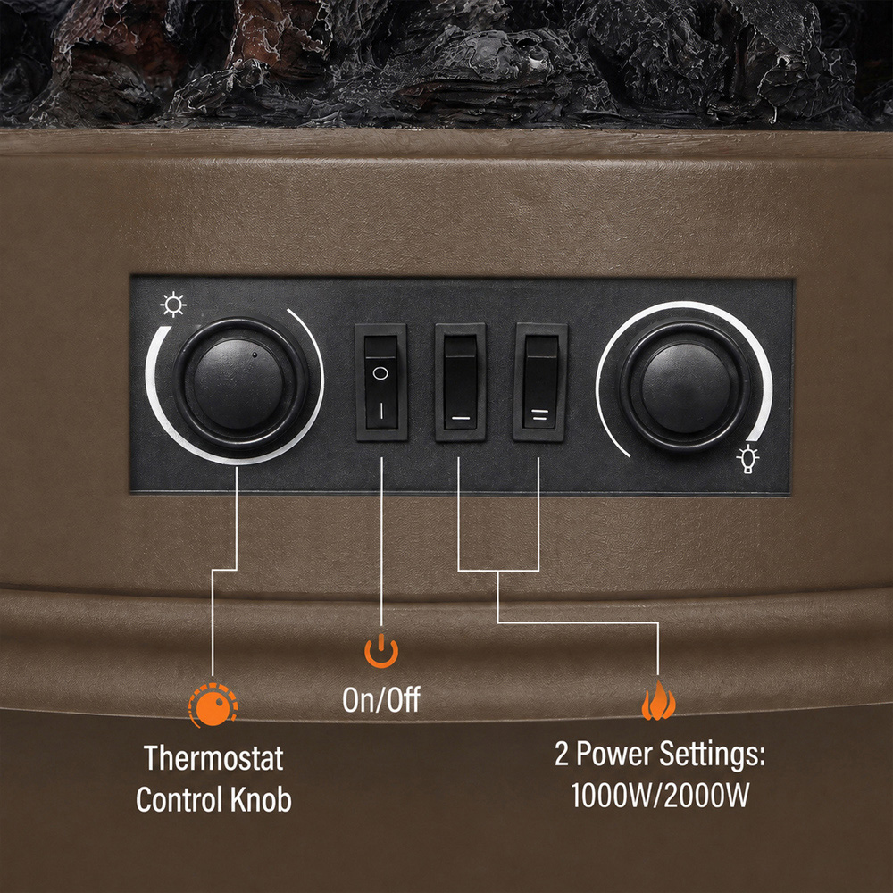 HOMCOM 3-Sided Brown Electric Fireplace Stove with Realistic Log Flame Effect Image 5