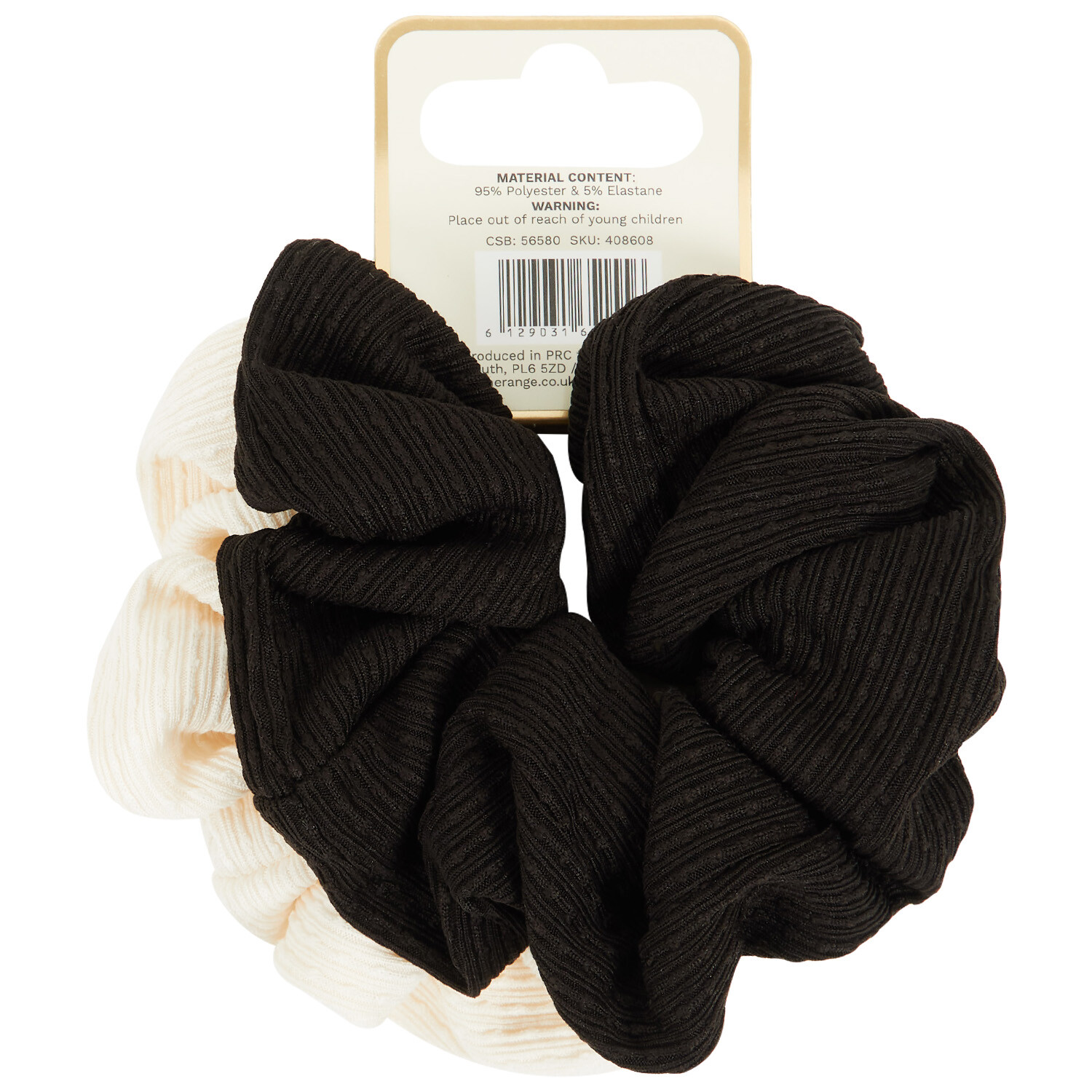 Pack of 2 Cream and Black Scrunchies - Cream and Black Image 2