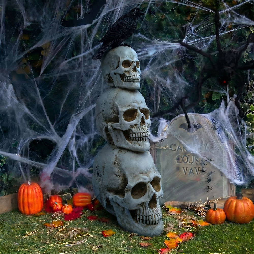 wilko Multicolour LED Halloween Stack of Skulls Ornament with Raven 4ft Image 5