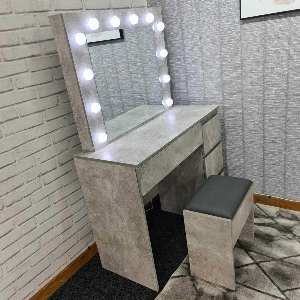 Portland 4 Drawer Stone Grey LED Dressing Table Set Image 2