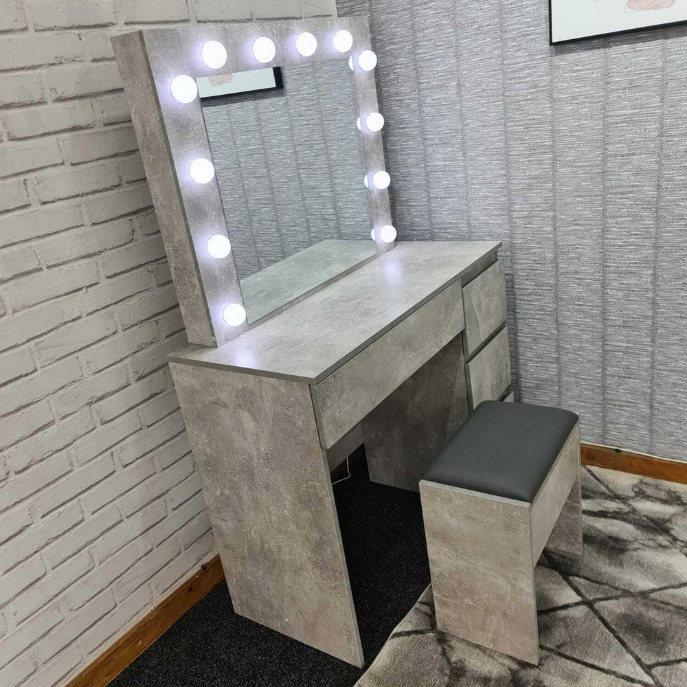 Portland 4 Drawer Stone Grey Dressing Table Set with LED Mirror Image 2