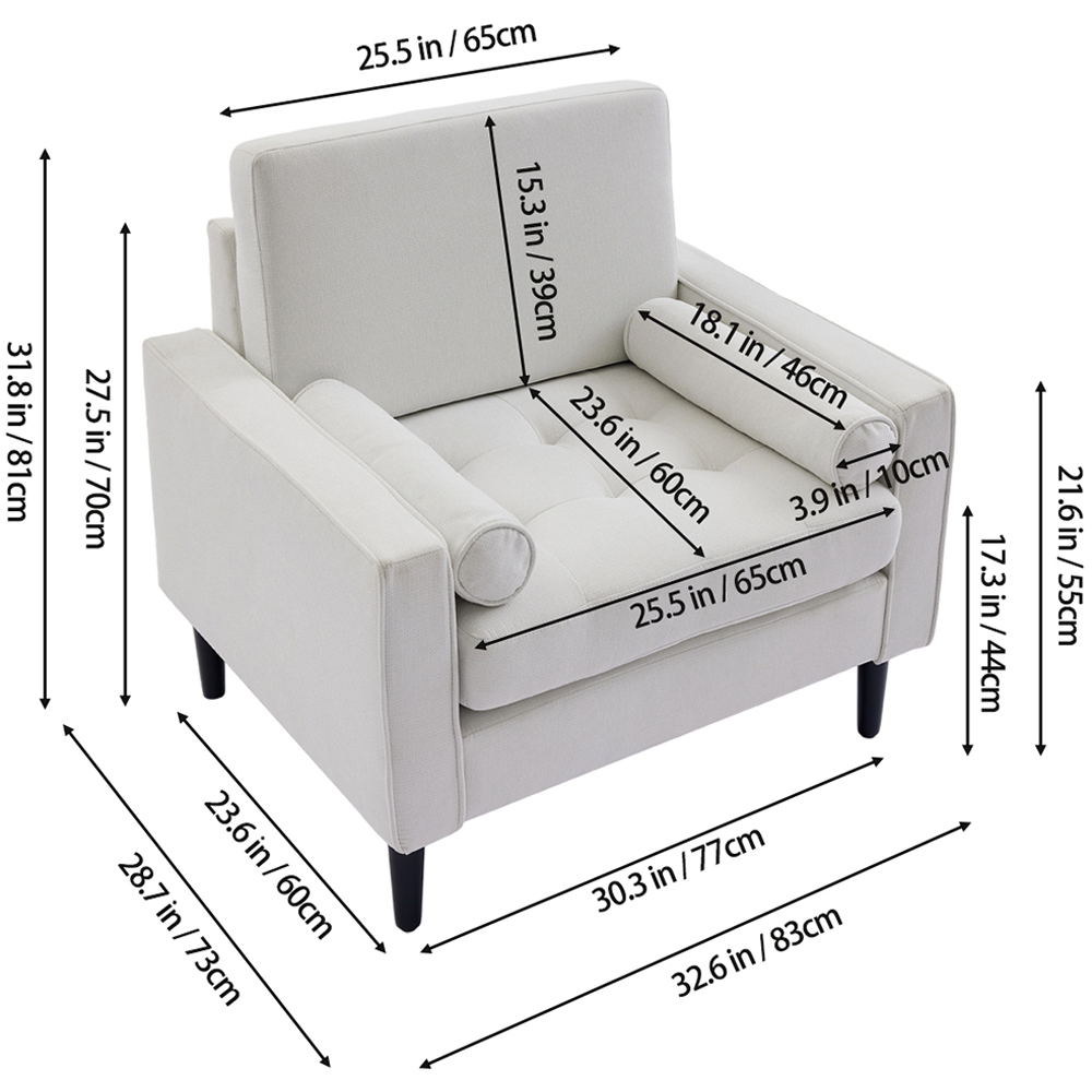Living and Home Beige Linen Mid-Century Armchair with Armrest Pillows Image 9