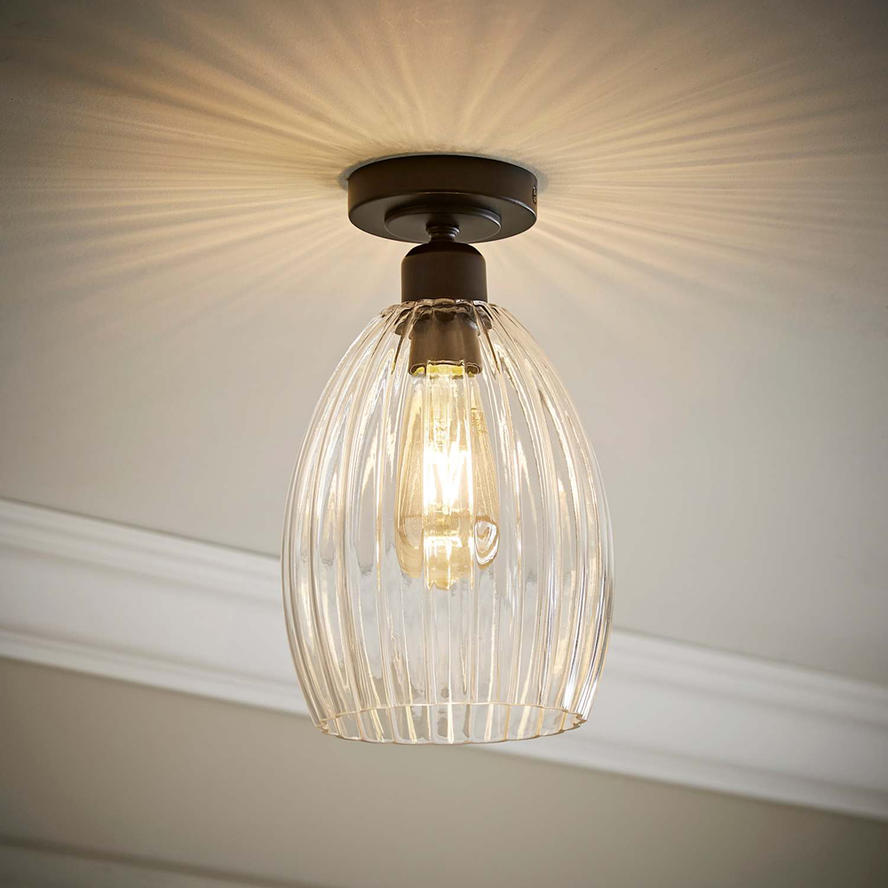 ValueLights Cheltenham Ribbed Shade Matte Black Flush Ceiling Light with Bulb Image 6