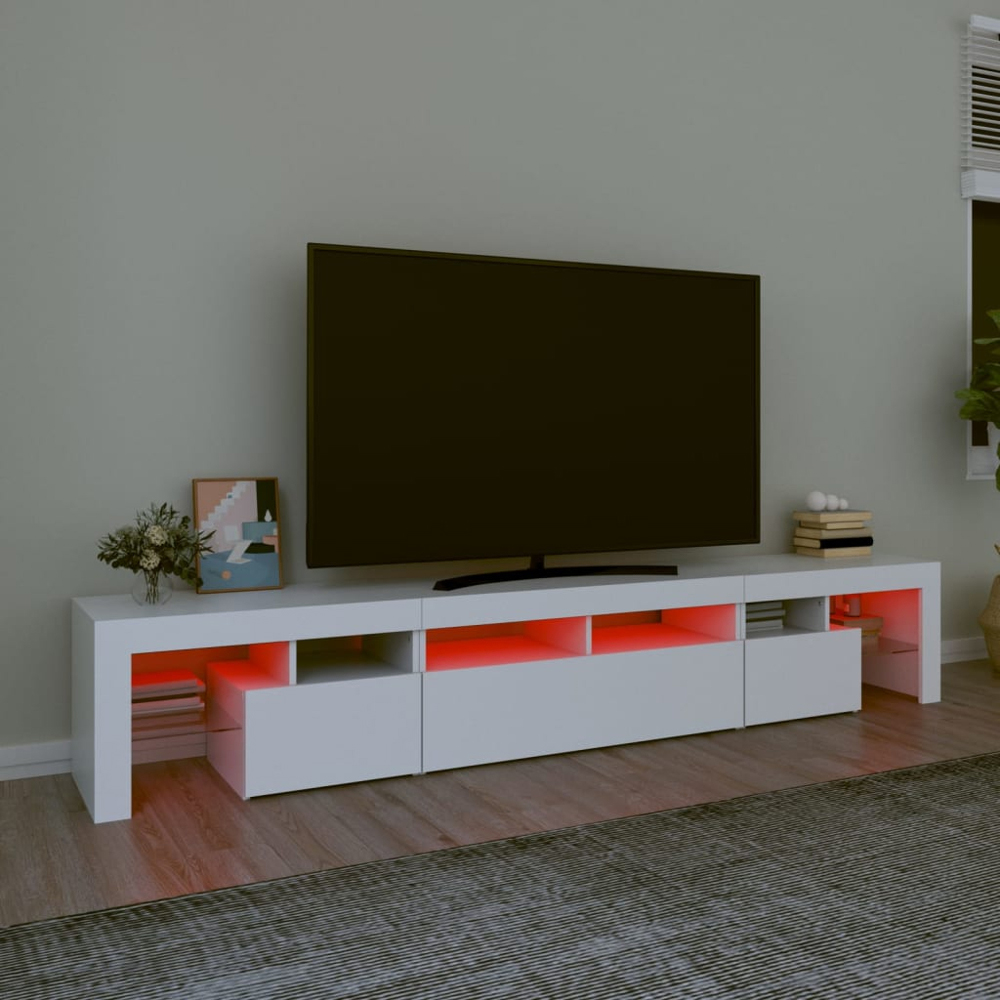 vidaXL 3 Door 6 Shelf White TV Cabinet with LED Lights Image 5