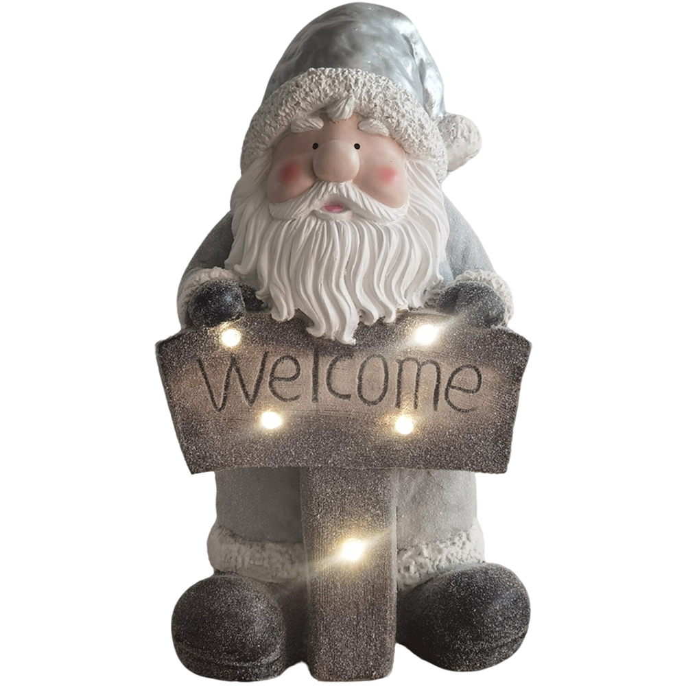 Pre-Lit Welcome Santa Decoration Silver Image 1