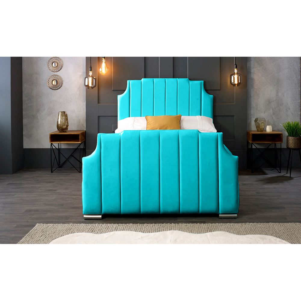 Eleganza Home Nelson King Size Teal Plush Velvet Bed Frame with Headboard Image 5