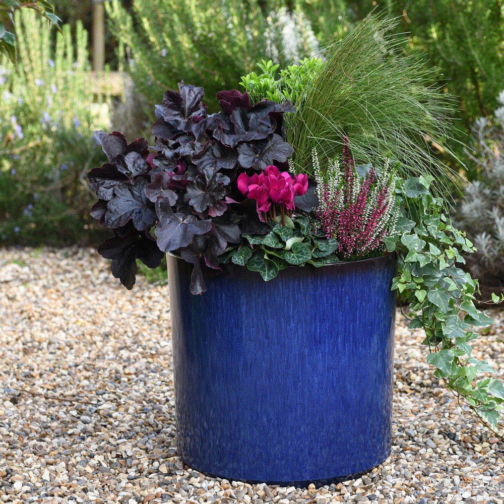 Garden Gear Ocean Blue Glazed Cylinder Planter 36cm Image 2