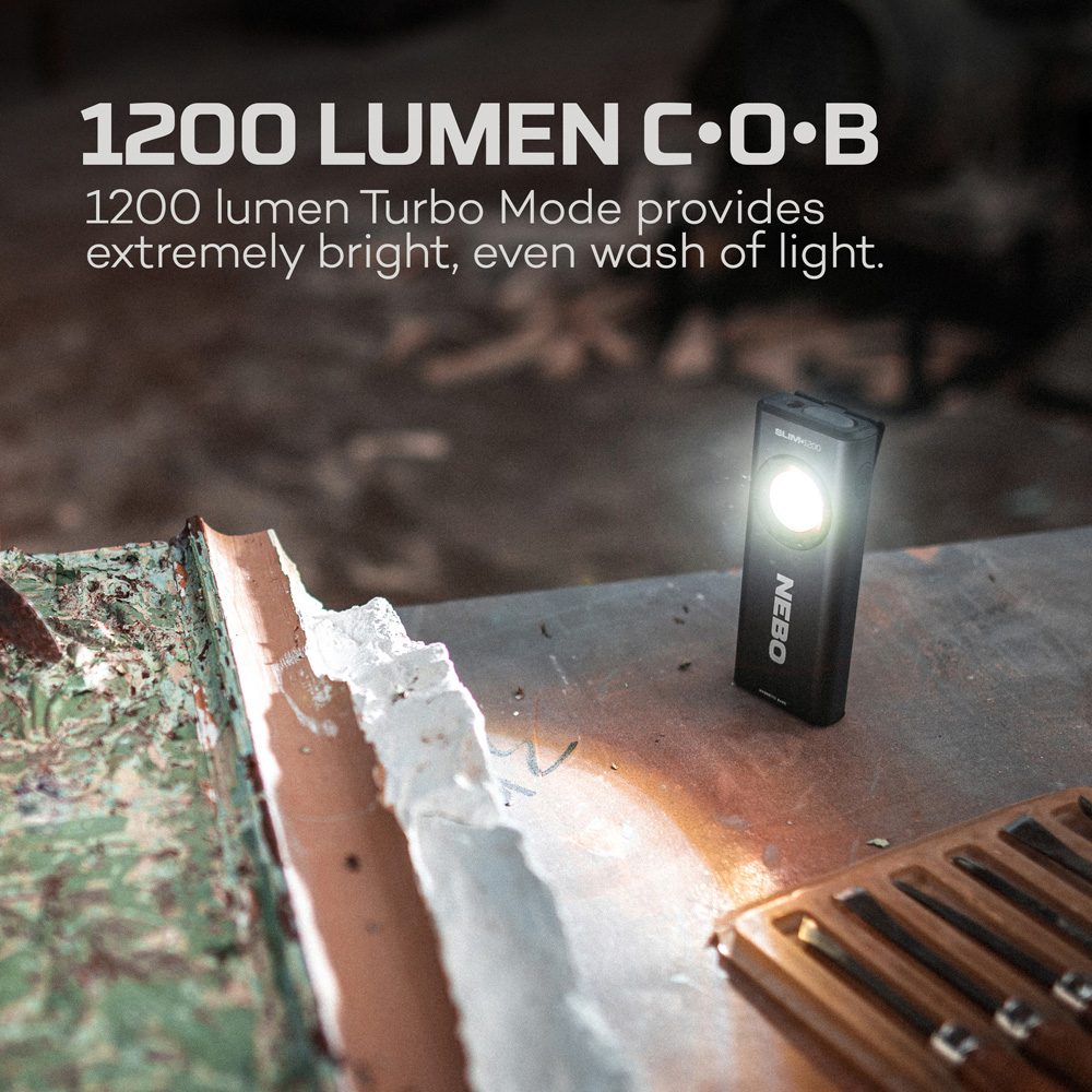 Nebo Slim+ 1200 1200 Lumens Rechargeable COB Pocket Work Light with Built-In Power Bank and Laser Image 9